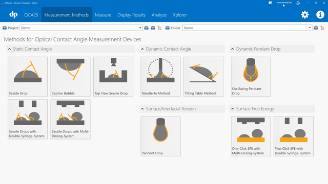 On the well-organised user interface of dpiMAX, the different measurement methods can be selected easily and intuitively.